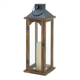 LARGE SIMPLE METAL TOP WOODEN LANTERN
